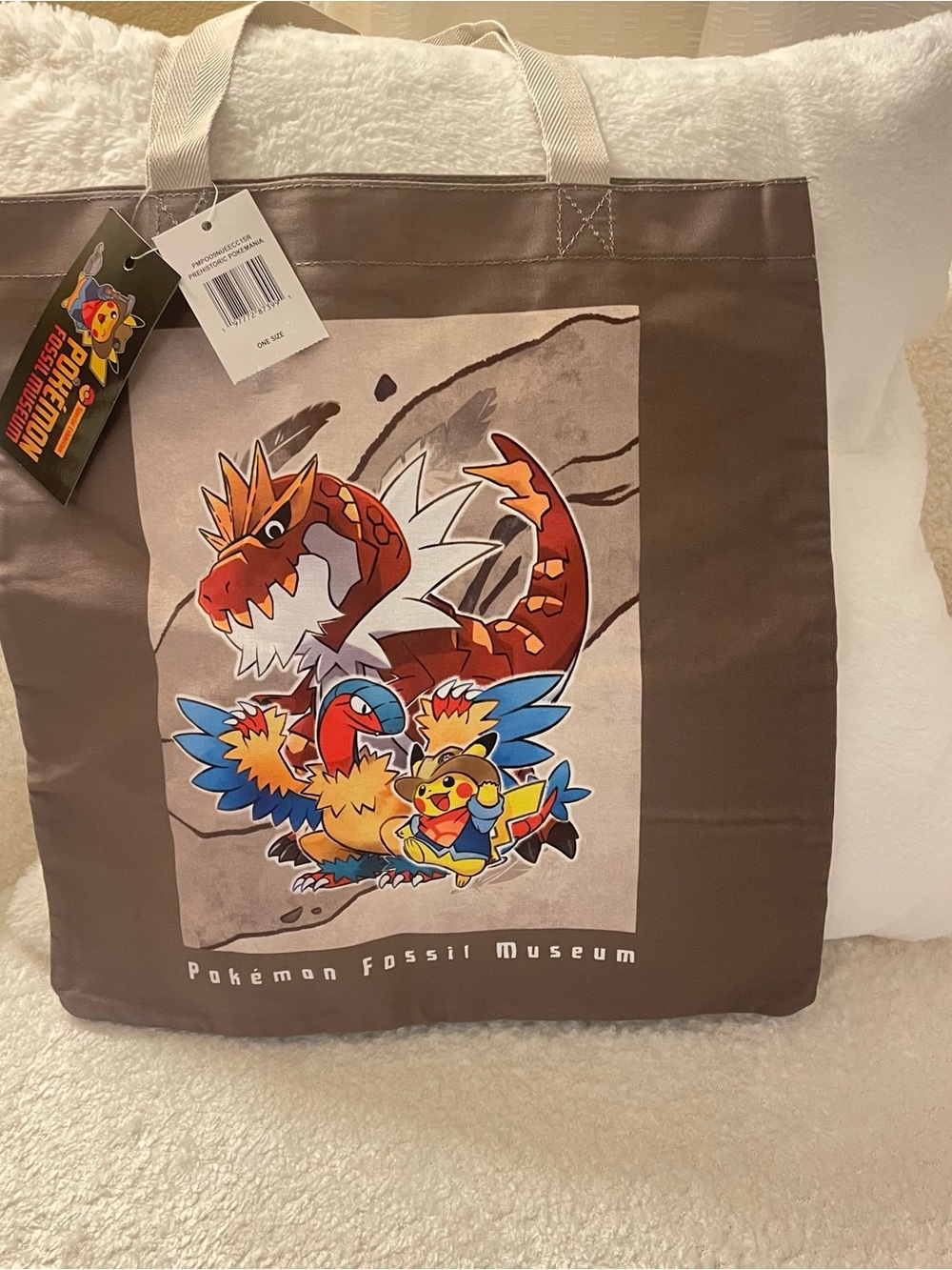 Pokemon Brown Canvas Tote Bag with Colorful Pokemon Artwork
